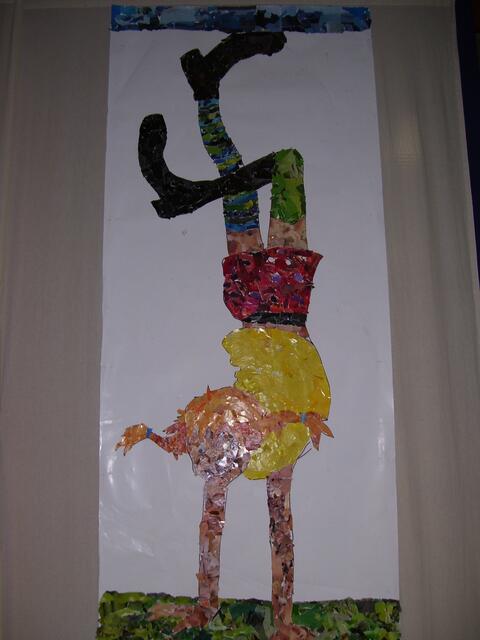 Pippi Langstrumpf aus Papierschnipseln gebastelt
