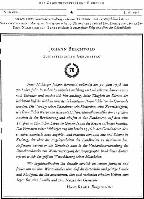 ÖffentlicheEhrung für Johann Berchtold zum 70. Geb.