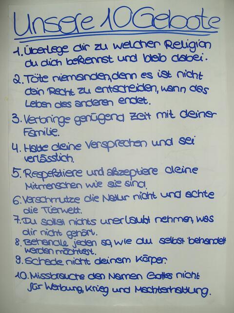 Die 10 Gebote unseres Konfirmandenkurs