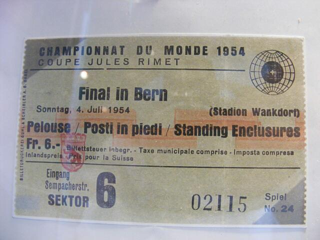 Eintrittskarte, Fußball - WM 1954 / Schweiz