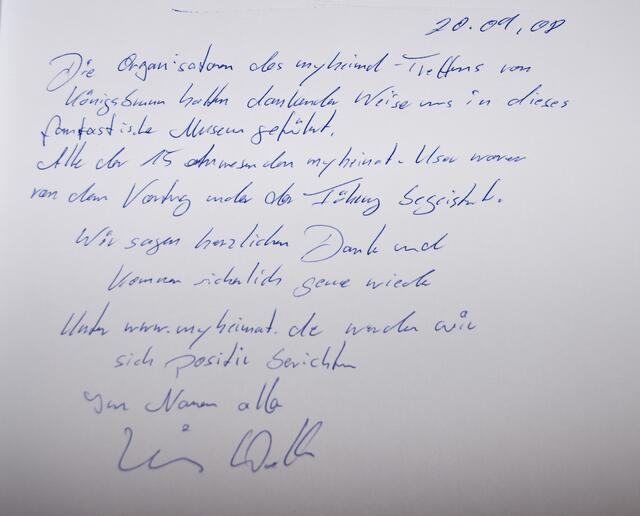 Eintrag ins Besucherbuch von Luis Walter, stellvertretend für uns alle