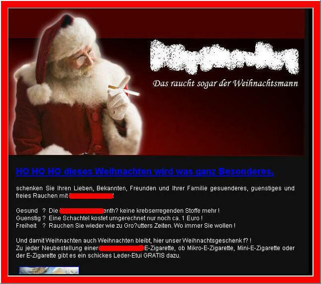 Schön, dass es solch liebevoll gestalteten SPAM-Mails noch gibt: Das raucht sogar der Weihnachtsmann. In der Pfeife.