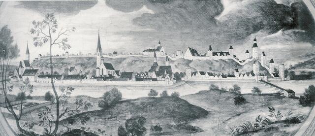 Bildkopie: Landsberg hist. Stich 1586 i.d. Münchner residenz