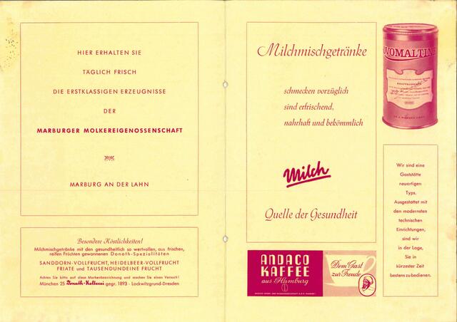 Deckblatt in der Getränkekarte