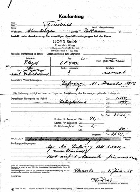 Kaufantrag vom 3. Juli 1956