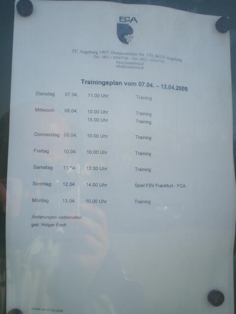 Der letzte Trainingsplan des Holger Fach. Die Trainingseinheit am Ostermontag durfte er schon nicht mehr leiten.