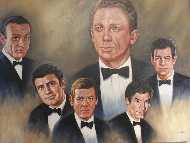 Gemälde mit den jeweiligen James Bond-Darstellern