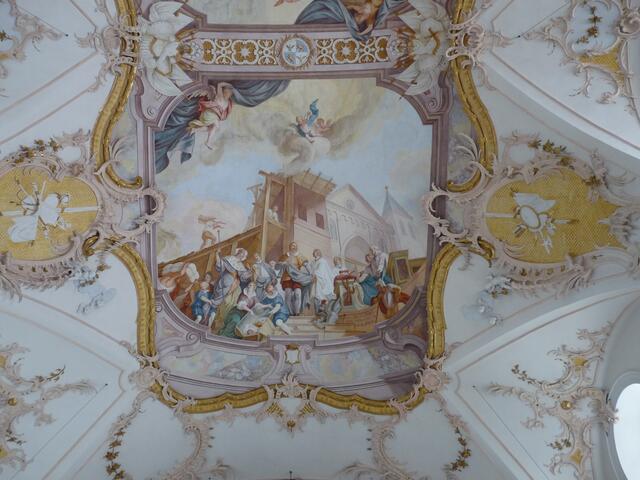 Deckenfresko im Kirchenschiff: Graf Rasso bei der Entgegennahme des Mönchsgewandes