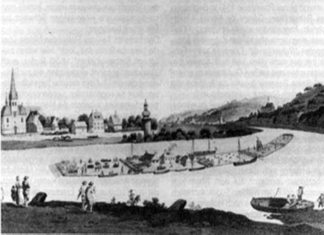 Wenn so ein Floß in Sicht kam versammelten sich die Bürger der Städte auf beiden Seiten des Rheins um das Ereignis zu sehen.