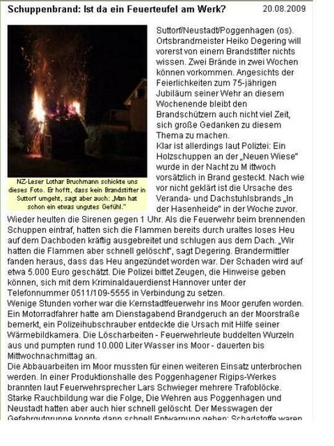 NZ Online 20.8.09 mit Brandfoto von L. Bruchmann