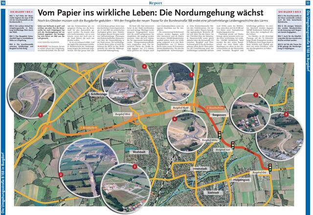Im Juli 2009 brachte der Anzeiger diese Übersicht über das ehrgeizige Straßenbauprojekt und  hoffte, dass die jahrzehntelange Leidensgeschichte mit dem Lärm im Oktober mit der Freigabe für alle Burgdorfer enden würde.