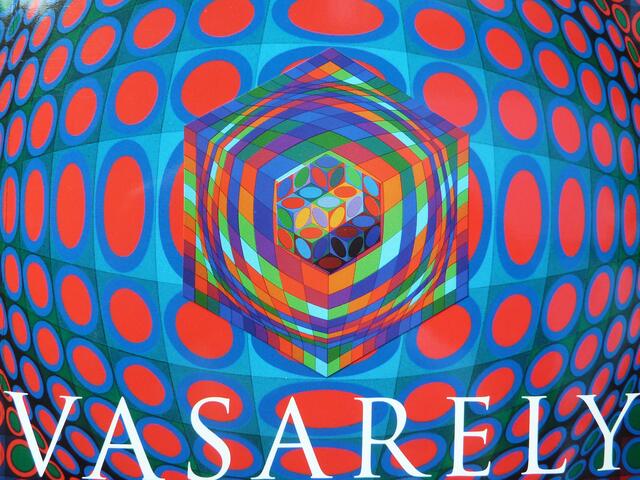 art-&-science-Montage: "Was hält die Welt im Innersten zusammen?" - 3 V.V.-Bilder; auf Titelbild zu M.Holzhey "VASARELY".