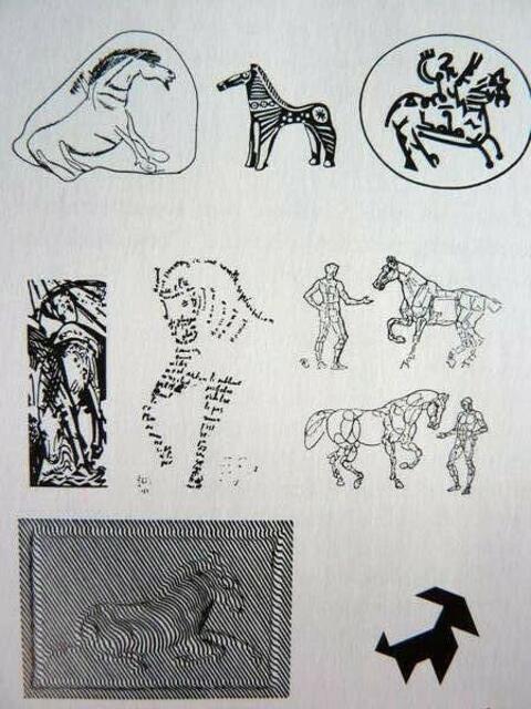 Gestalt eines Pferdes als Schwarz-Punkt-Menge. Siehe Doppelartikel Teil 1 - Weiß-Punkt-Mengen und Pferdegestalt. Abb. aus Hahns Symmetriebuch 1989/1998 Fig. 217 (Kap. 8.2.).