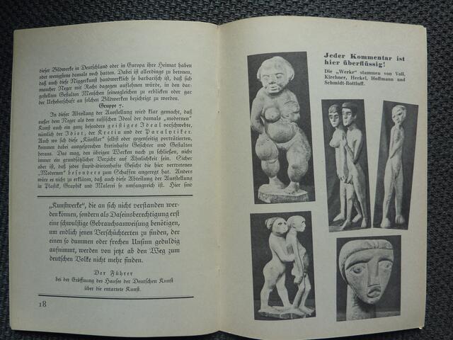 Unerwünschte &#8222;Verfallskunst&#8220; auf dem Gebiete der Malerei und der Bildhauerei hatten die NAZIs zum Zwecke einer die &#8222;Moderne Kunst&#8220; diffamierenden Ausstellung ausgewählt und &#8222;sichergestellt&#8220;.