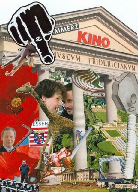 Wegweiser-Montage zur d12 mit Ai Weiwei: "Mahnmal der 101 Verrisse"; Link der Homepage art-and-science.de.
