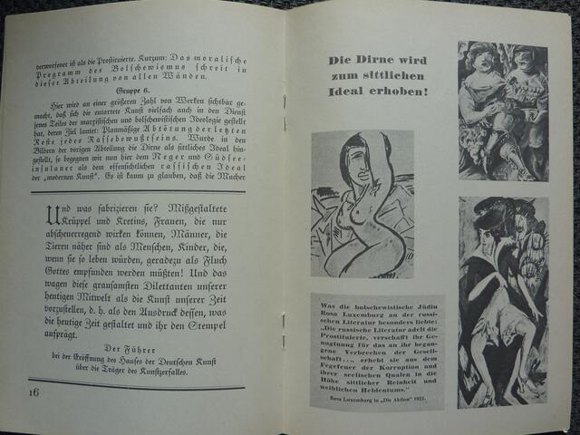 Adolf HITLER über die "moderne Kunst": Ausgewählte Zitate aus Reden Hitlers über die Kunst (&#8222;Der Führer&#8220; - von 1933-1937) wurden S. 6,8,10,12,16,18,20,28 und 30 präsentiert.