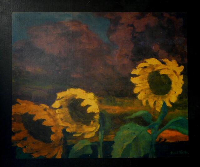 Emil Nolde (1867-1956): Sonnenblumen. Das erste und einzige, noch von ihm selber kurz vor seinem Tod genehmigte großformatige Farbposter, erworben 1961 in Seebüll