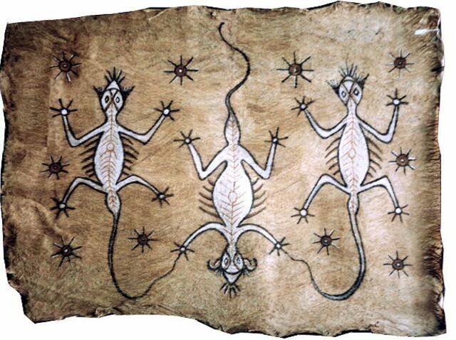 Geistmalerei der Papua vom Sentanisee. Fliegende Krokodile