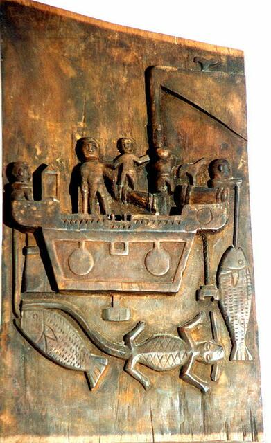 Nias ,insel vor Sumatra: Wandpaneele mit Krokodiljagd