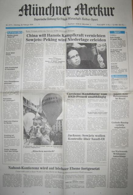 Münchner Merkur (München, 1979): China will Hanois Kampfkraft vernichten. Nahost-Konferenz wird auf höchster Ebene fortgesetzt.