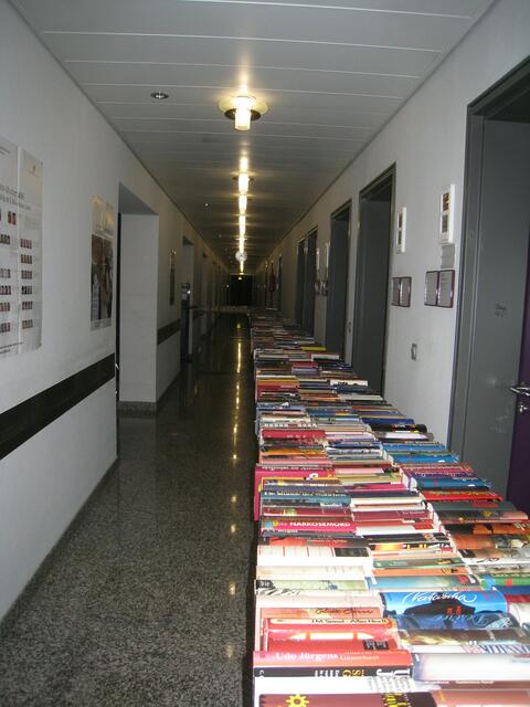 In drei Reihen wurden die Bücher durchs Rathaus aufgelegt.