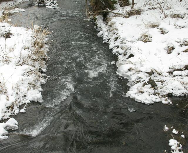 Salzböde und klares Wasser mit Eis
