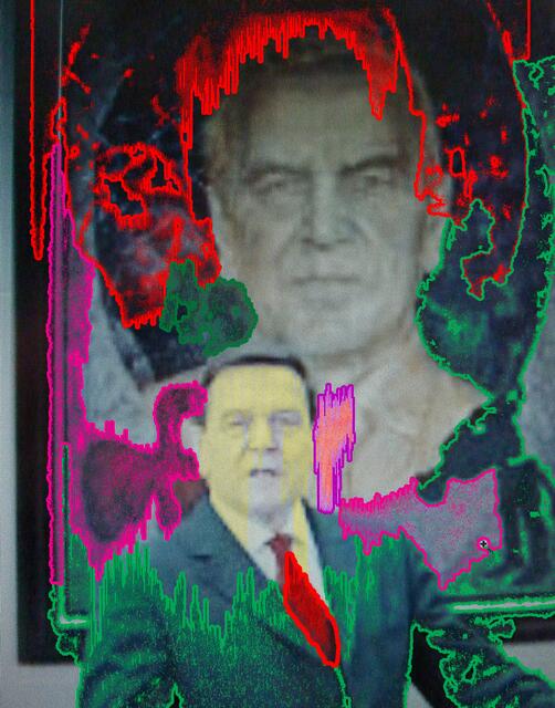 Für die Porträtgalerie im Kanzleramt hat Jörg Immendorff Gerhard Schröder gemalt. a&s-Persiflage-Bild W.H. (26/2/10)