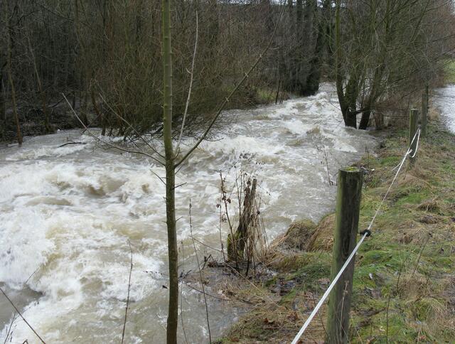 Hochwasser an der Salzböde, die starke Strömung an der Fischtreppe