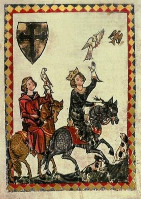 Miniatur heidelberger Liederhandschrift; Konradin mit Friedrich v. Baden