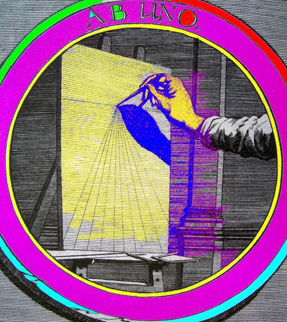 Kreis und Punkt in AB UNO als Zeichen der Ewigkeit. Punkt als Symbol der Konzentration der Zeit. Philotheus: Symbola Christiana, Frankfurt 1677. Coloriertes Bild W.H., 12/4/10.