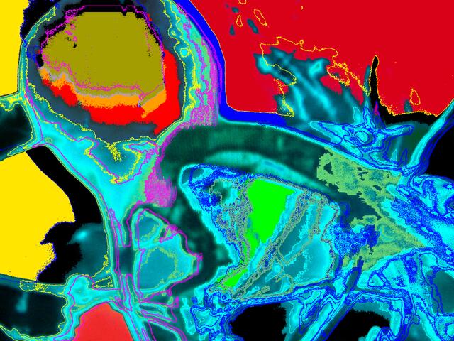 a&s-Malerei zu Bluebrain Projekt (Lausanne / Team um MARKRAM) – Wie Nervenzellen arbeiten/denken/funken – neocortikale Säulen, Super-Bio-Computer, virtuelles Gehirnmodell (2009).