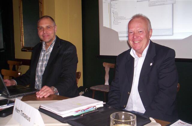 Gespräche über Sport im Stadtteil: SPD-Fraktionsvorsitzender Bert Oltersdorf mit Klaus Timaeus (rechts) in der Bezirkssportanlage