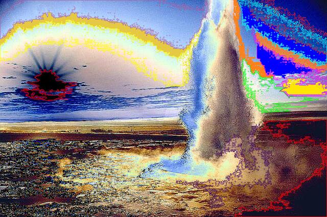 In Island gibt es 25 bis 30 Geysire, die jedoch nur gelegentlich ausbrechen. Die beiden "verlässlichsten" sind der Große Geysir und der Strokkur. a&s-Malerei.