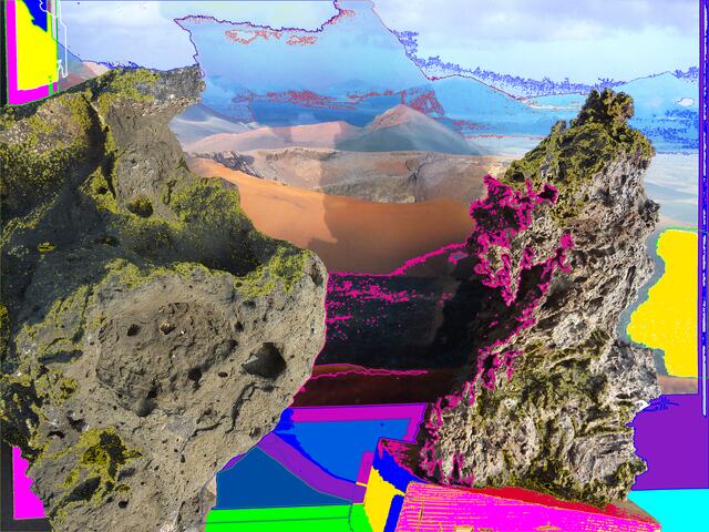 Installation mit Vulkan-Hündchen und -Pferdchen.zu Lanzarote. a&s v. 15/4/10.