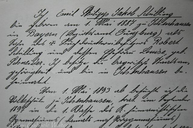 handgeschriebener Lebenslauf von Emil Schilling