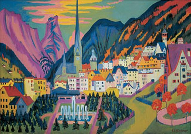 Davos mit Kirche; Davos im Sommer, 1925 Öl auf Leinwand, 121 x 170,5 cm http://www.kirchnermuseum.ch/4636/38630.html .