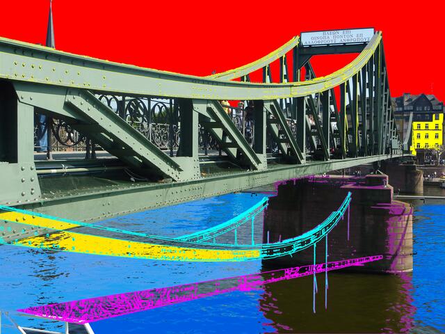 Bild für den Maler-Architekten E.L.K.: Eiserner Steg heute. Main-Museums-Ufer-Bilderserie als Hommage an E.L.K. (April 2010).
