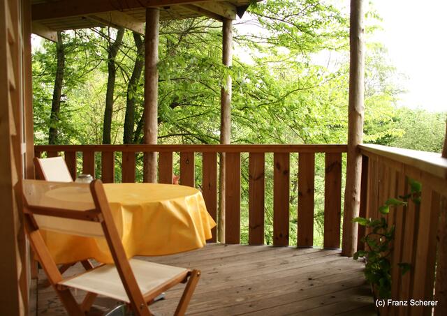 Auf der Veranda unter dem Blätterdach
