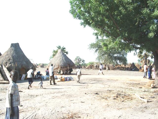 Das fertige Dach wird zum Haus getragen.