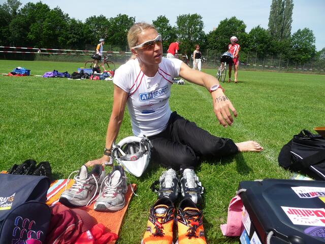 Sandra Wallenhorst vor dem Triathlon ganz entspannt.