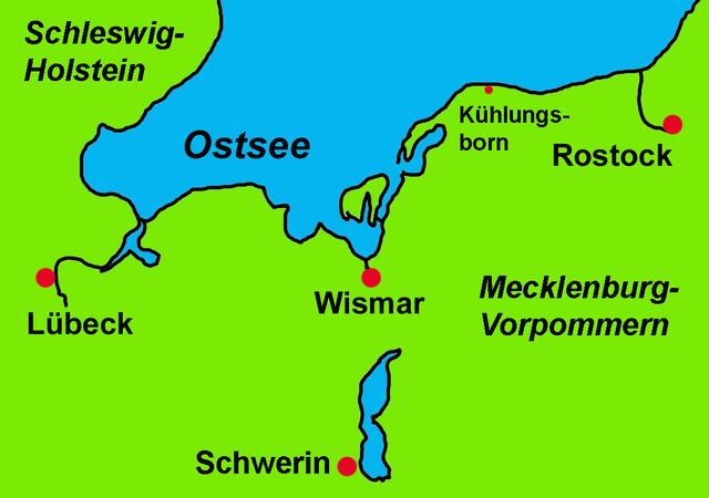 Die Küste von Schleswig-Holstein ist rund 38 km von Kühlungsborn entfernt.