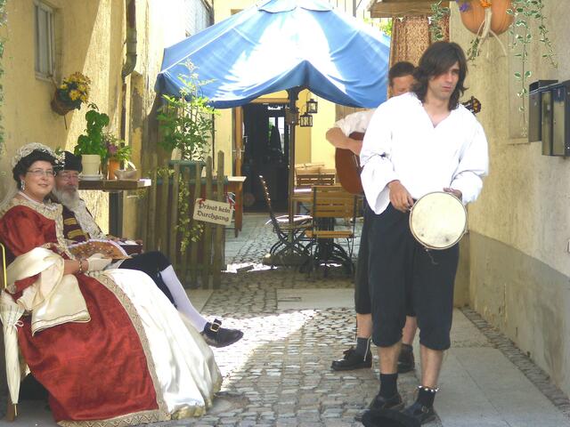 Ein Troubadour erfreut die vornehme Herrschaft