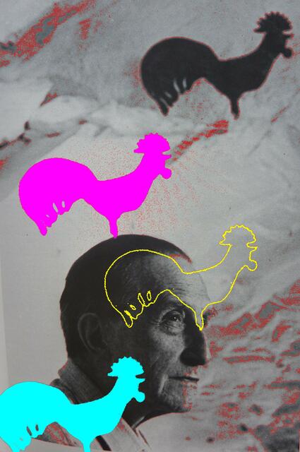 "Marcel DUCHAMP & der ars-evolutoria-HAHN beim (...)" - a&s-Malerei W.H. - 14/7/10.