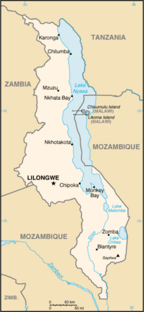 Malawi-Landkarte | Foto: Dieses Werk ist gemeinfrei, weil es Bildmaterial aus dem CIA World Factbook darstellt, das ursprünglich vom Zentralen Nachrichtendienst der Vereinigten Staaten veröffentlicht wurde