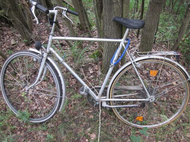 Auch ein Moorfund: mit plattem Hinterrad. Nur abgestellt, entsorgt, oder?