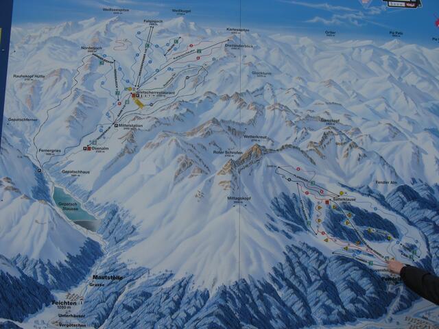 Skikarte für den Winter am Gletscher