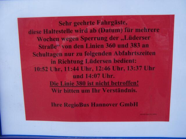 ...diese Haltestelle wird ab (Datum) für mehrere Wochen nur ... an Schultagen (zu bestimmten Zeiten) bedient