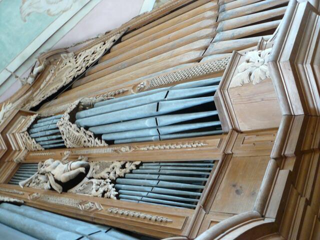 Detail der historischen Baumeister-Orgel in Maihingen