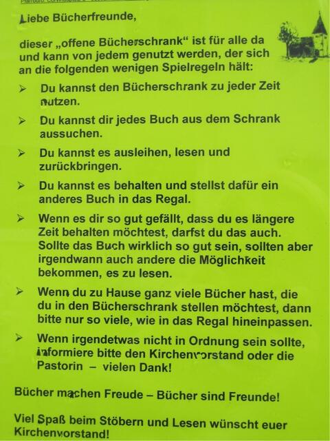 Spielregeln zur Nutzung des "offenen Bücherschankes"