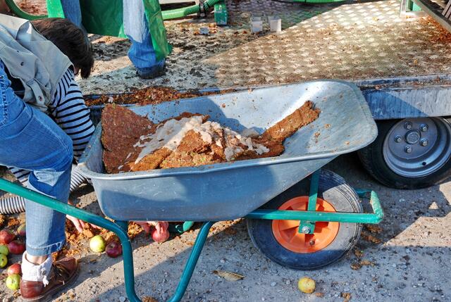 < < < ... nur noch die festen Bestandteile landen den der Schubkarre, der Saft ... > > >